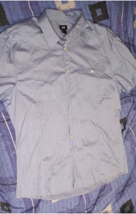 Camasa barbateasca H&M blue cu maneca scurta , buzunar, L-XL