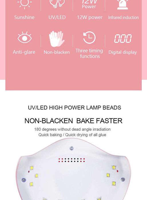 UV лед лампа за гел лак 36w 12 лампи