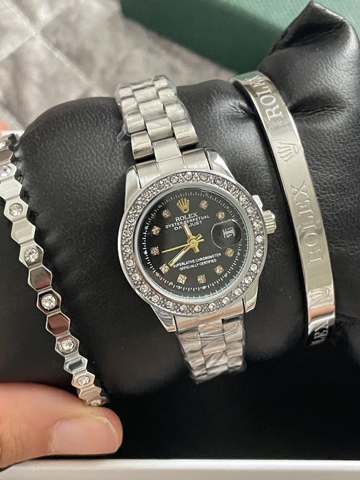 Стильный набор в стиле Rolex – часы + 2 браслета