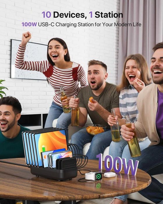 SooPii 100W 10-портова USB зарядна станция, 6 USB-C и 4 USB-A порта