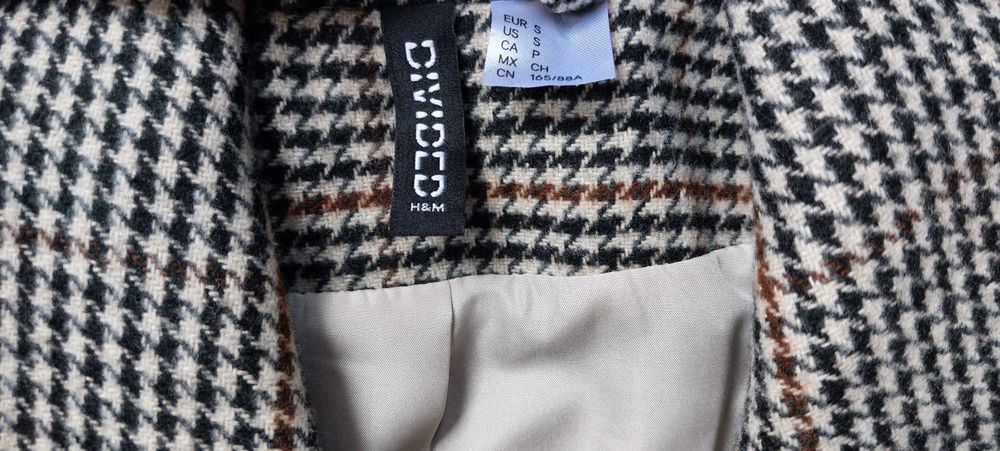 Дамско палто H&M Divided, размер S – каре / кокоши крак с колан