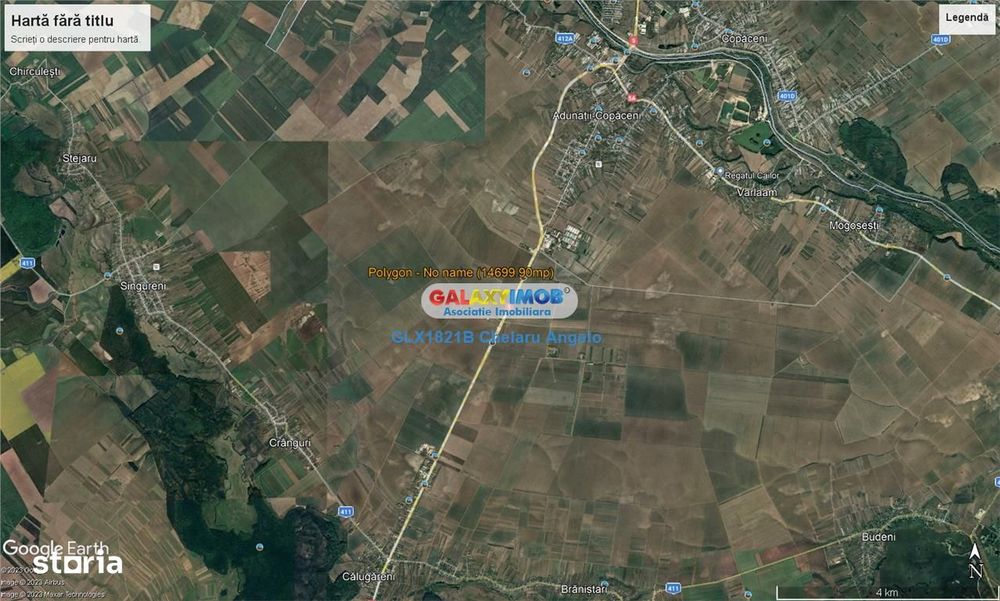 Adunatii Copaceni teren intravilan  14700 mp,deschidere 62m