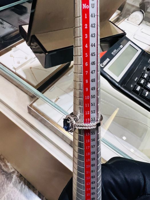 Inel Logodna Aur Alb 14K CU DIAMANTE SI SAFIR