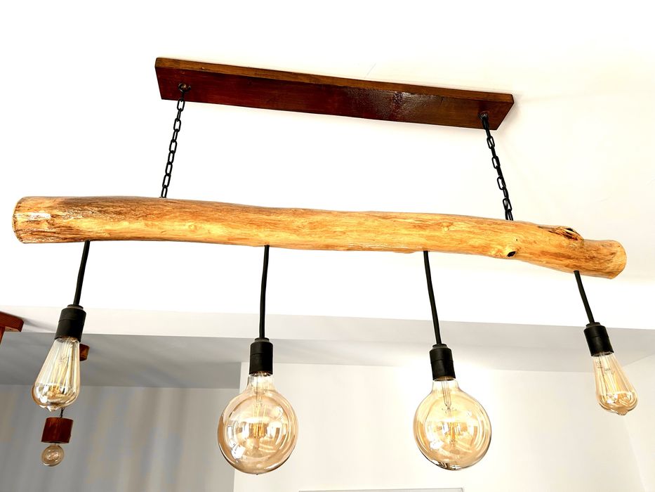 2 Lustre hand-made din lemn rotund – unicat, realizate manual