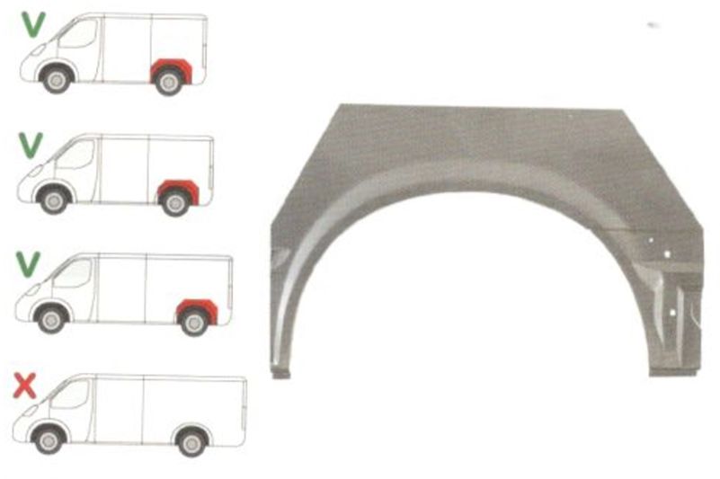 Segment reparatie aripa spate Ford Transit, 05.2000-04.2006 Model Scurt, Transit/Tourneo 2006-2013 Scurt, parte montare Segment reparatie aripa spate stanga/dreapta