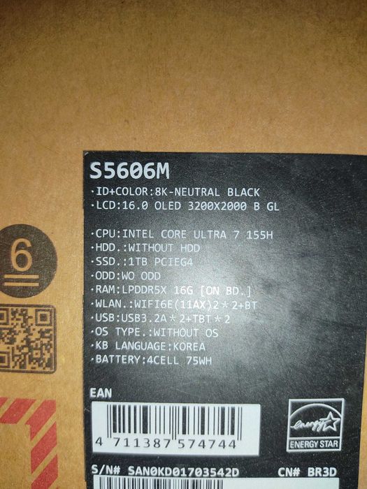 Asus Vivobook S 16.0" 3K Oled 120Hz U7 155H LPDDR5 16GB SSD 1TB RGB Kl