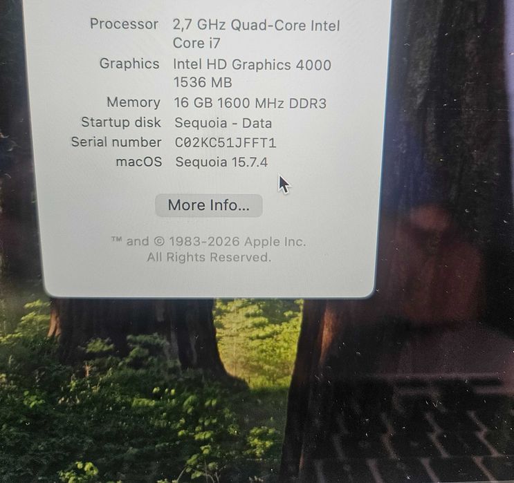 Macbook Pro 15 Retina, 16GB Ram, Quad Core i7, 512GB SSD, Nvidi GPU, Mac OS Sequoia, Много добро състояния