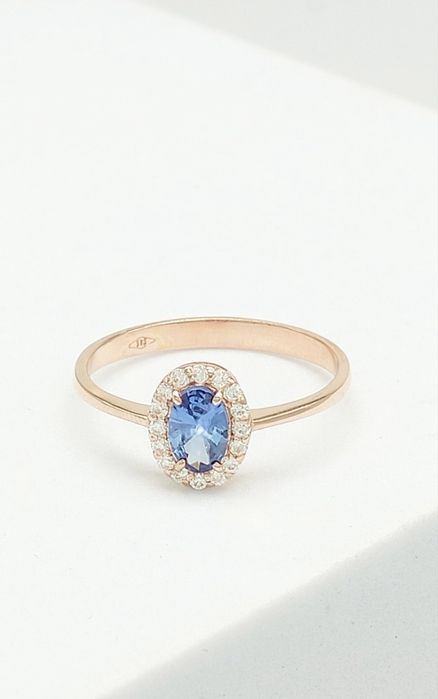 Inel din aur roz 14K cu tanzanit și diamante naturale