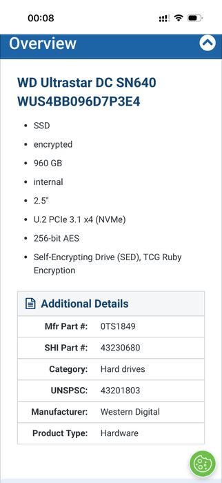 Ssd WD Ultrastar DC SN640 NVMe de 960GB, Bulk, NOU