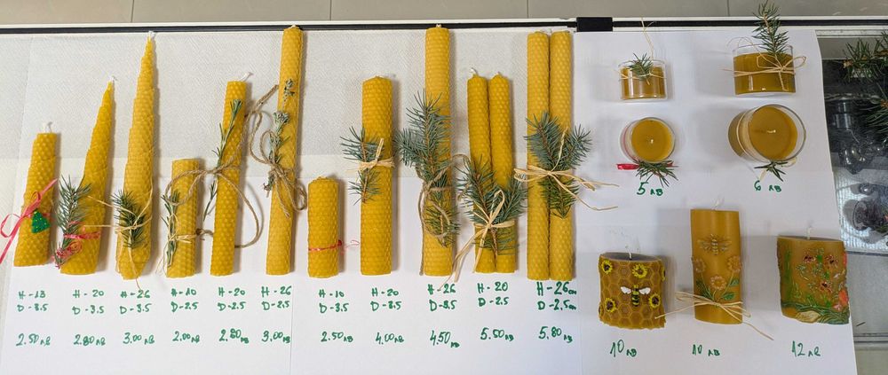 Ръчно изработени восъчни свещи. 100% чист пчелен восък. Ръчно рисувани