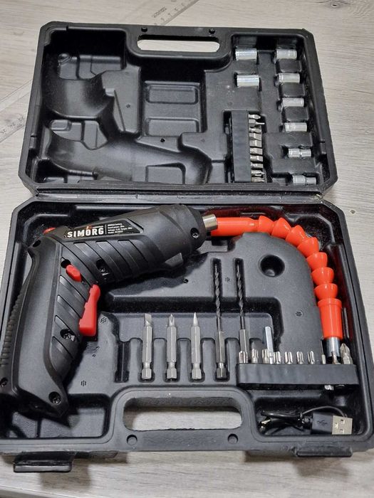 Eлектрически винтоверт с батерия 600 mAh, 3Nm, 260 RPM + 45 аксесоара