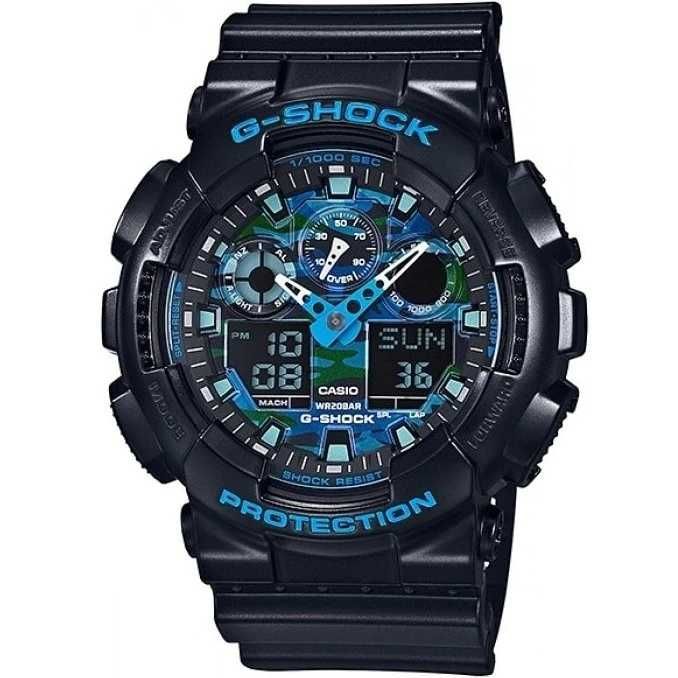 Ceas CASIO G-SHOCK GA-100 BLACK&BLUE-Negru Mat cu Albastru Nou 2025