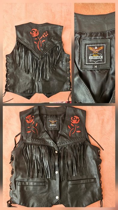 Дамско мото яке, панталон и елек естествена кожа