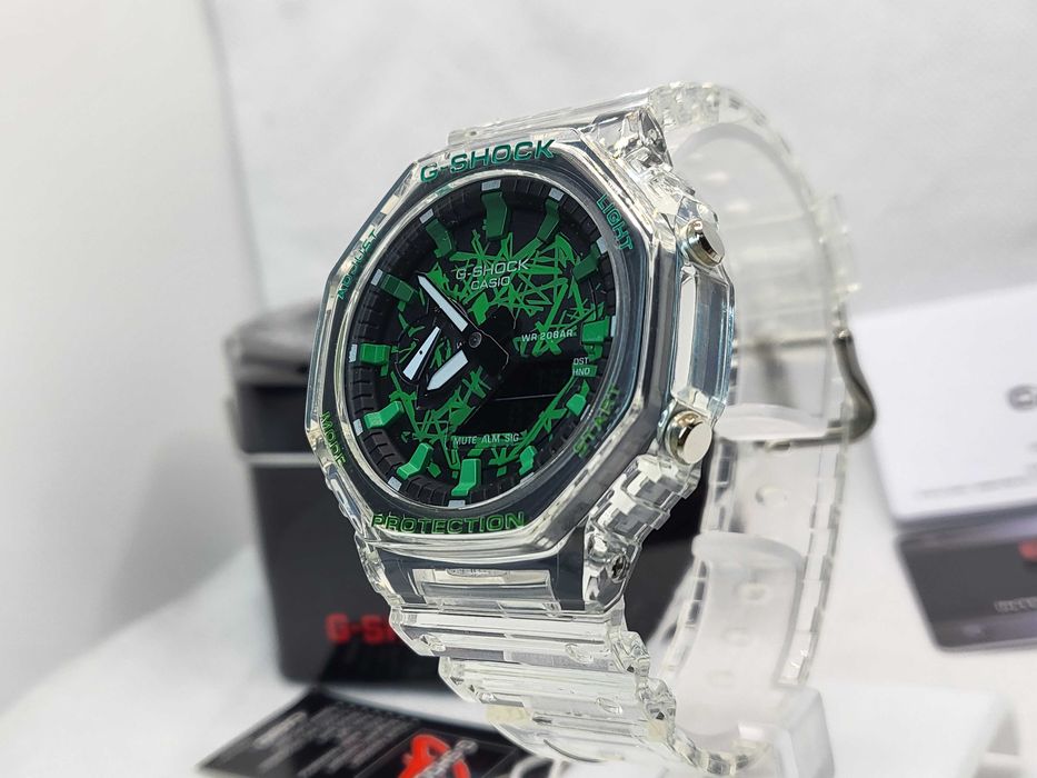 Ceas Sport Casio g shock ga 2100 jellyfish ,transparent verde , Nou,Garantie 2 ani