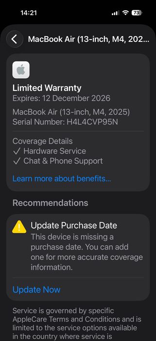 ЧИСТО НОВ MacBook Air 13" M4 Chip 10-CPU, 8-GPU, 16GB RAM, 256GB SSD