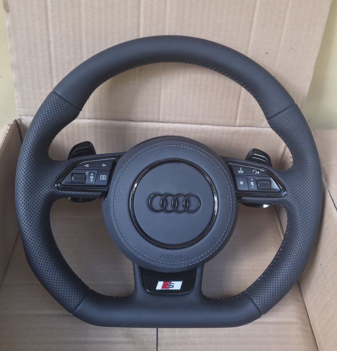 Кожен споретен волан за Ауди А1 А3 А6 А7 А8 Audi A1 A3 A6 A7 A8 тип рязан тунинг волан с пера от перфорирана кожа тип S-line RS-line