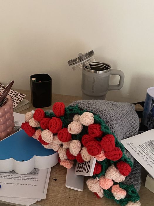 плед- букет ручная работа вязанный плед