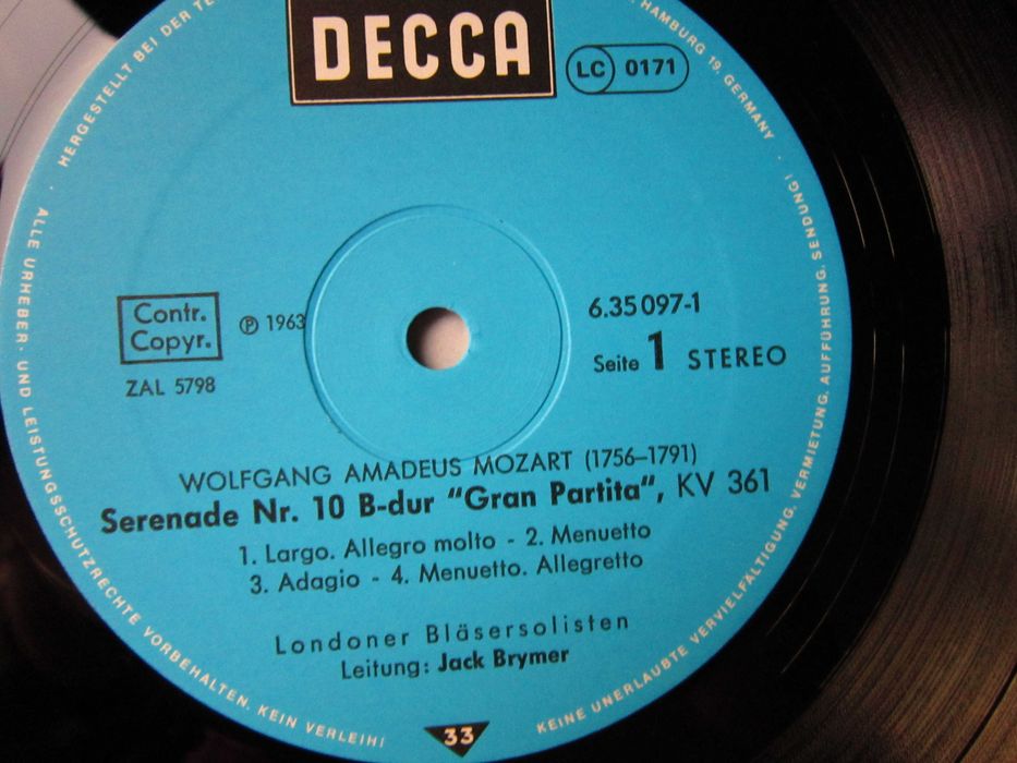 vinil rar Mozart Serenade Divertismente instr. suflat Jack Brymer 1978