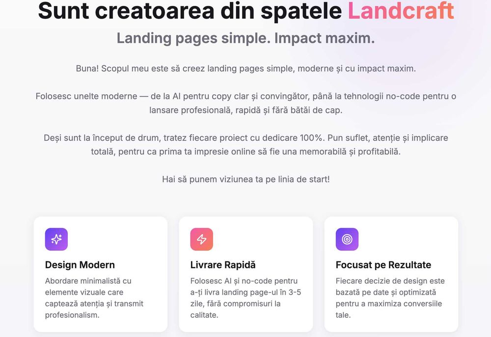 Creare Site Web, Landing Page, Pagină de Prezentare
