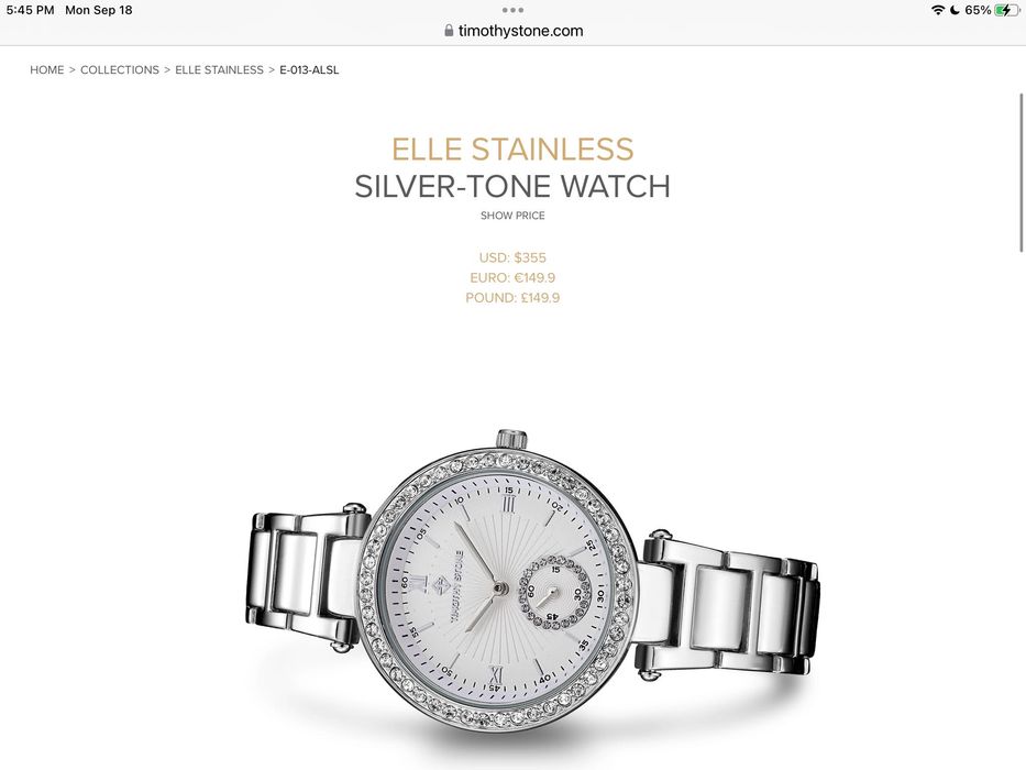 Vand ceas dama Timothy Stone, argintiu, oțel inoxidabil, folosit