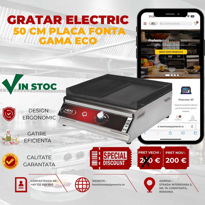 Gratar/Plita Inox Electrica 30 CM,50 CM,70 CM,100 CM DREPT,STRIAT,MIX