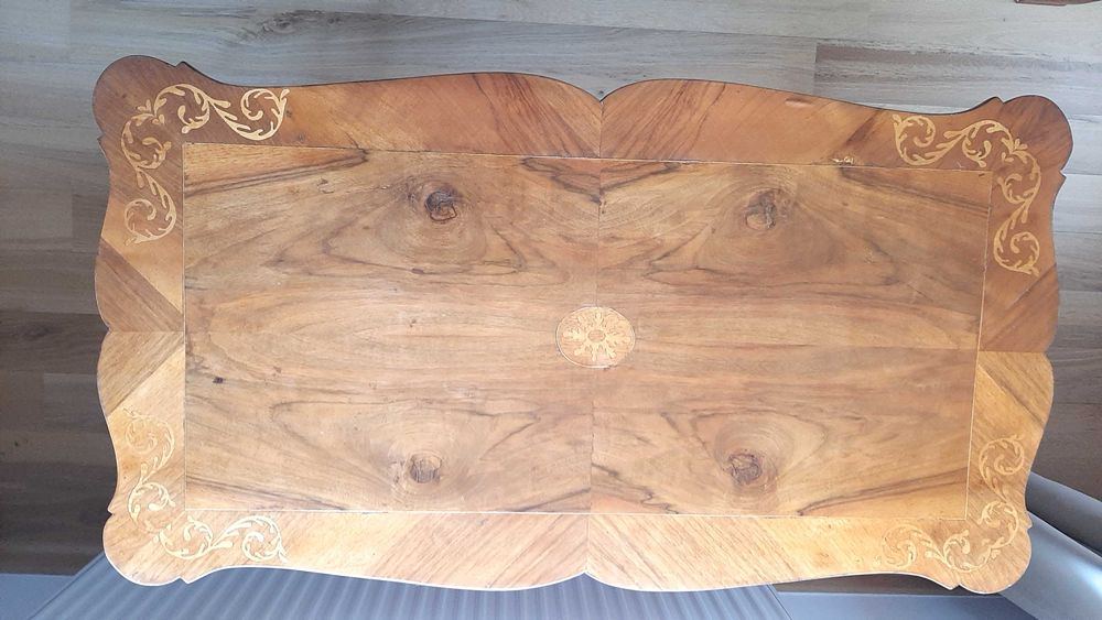 Set masa+6 scaune Biedermeier, radacina de nuc, reconditionat, an 1900