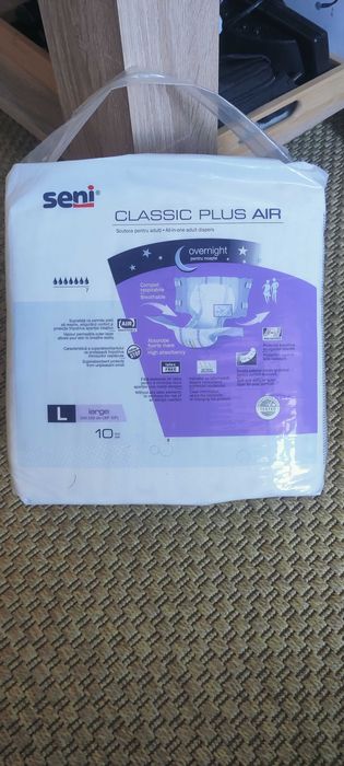 1 bax Pampers Seni Classic Air Plus scutece adulti Large, 10 buc. marime L, NOU, Sigilat.
