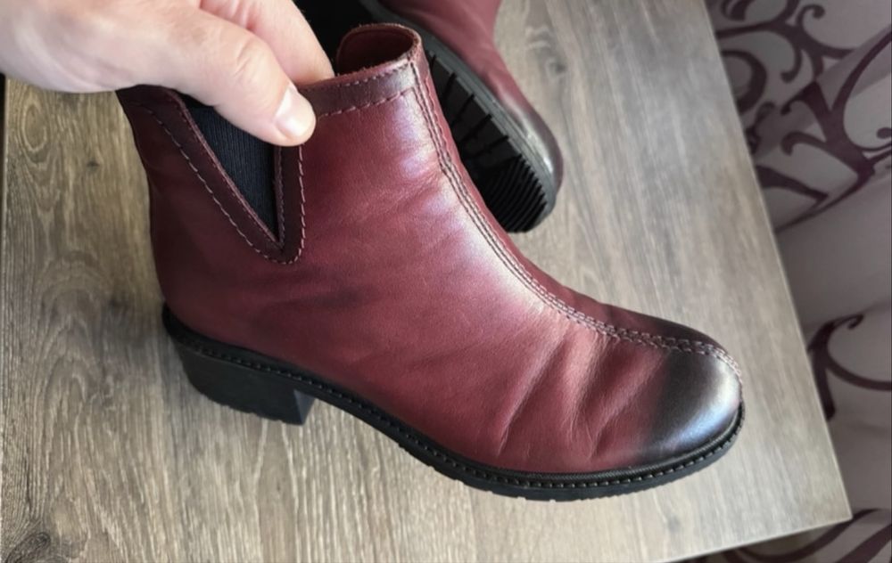 Cizme piele moale Red Burgundy&Black Marime 38 Italy