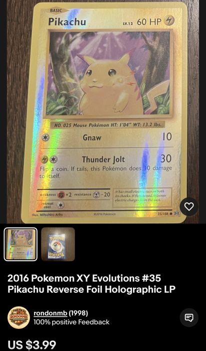 2016 Pokemon Xy Evolutions 35 Pikachu-Reverse Foil