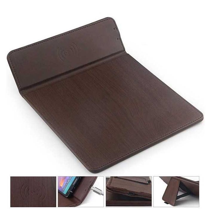 Mousepad cu incarcare Wireless Qi, culoare imitatie de lemn - maro