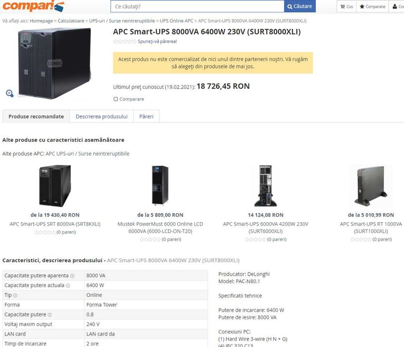 UPS APC 1-16kVA ONLINE (American Power Convertion) cu dubla conversie (cu/fara baterii noi) SURT, SRT si SYMMETRA (puteri de 1-2-3-5-6-8-10-12-16 kVA)
