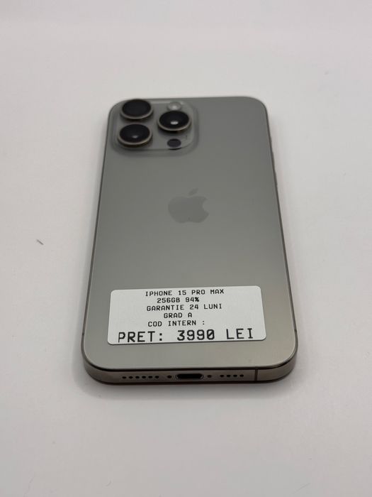 Iphone 15 Pro Max 256GB 94% Grad A Garantie 24 Luni - zonemag.ro