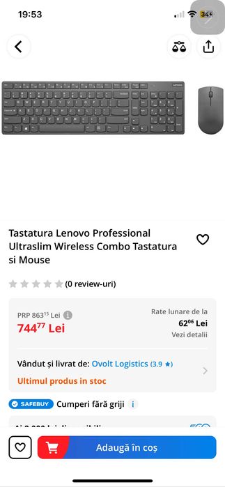Set profesional combo tastatura ultraslim + mouse Lenovo NOU SIGILAT