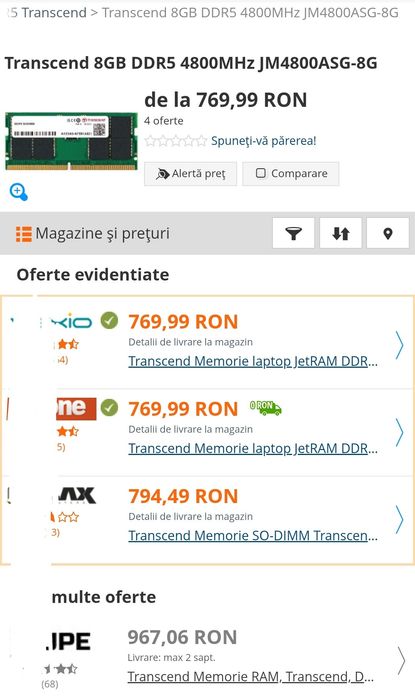 Memorie laptop Transcend 8GB DDR5 4800MHz JM4800ASG-8G
