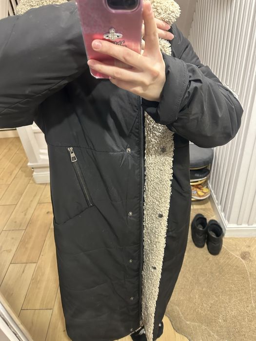 Черный длинный пуховик 50-52 размера