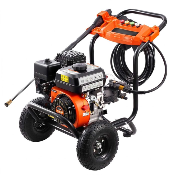 Aparat de spalat cu presiune pe benzina 241 bar, 10 L/min, motor 210cc, pompa aluminiu, 5 duze, furtun 8 m