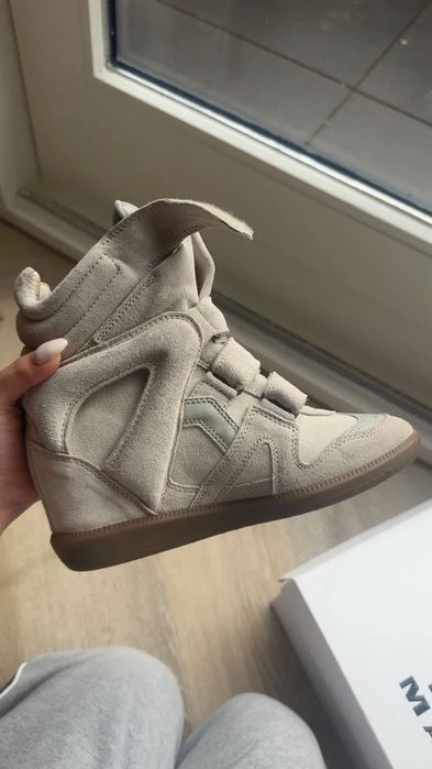 Sneakers ghete Isabel Marant Bekett alb crem ecru bej marime 37 38 39 40 platforma  retro streetstyle Golden Goose Amiri Balenciaga Valentino Lanvin