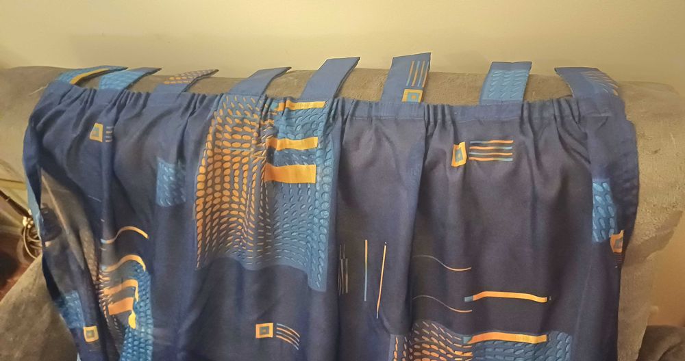 Set  2 perdele din voal, albastre, cu model, 252cm x 135 cm