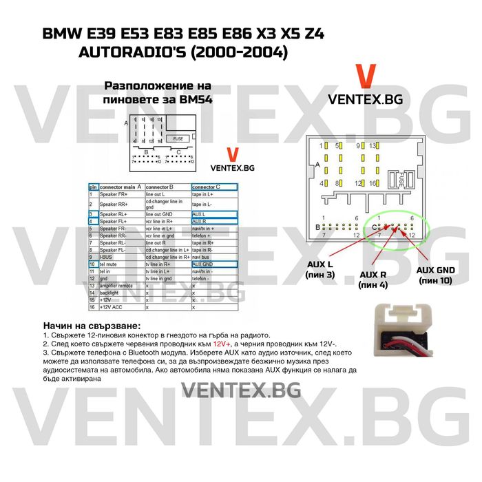 Bluetooth модул AUX-IN за BMW E60, E64, E83, E90 блутут БМВ + Гаранция