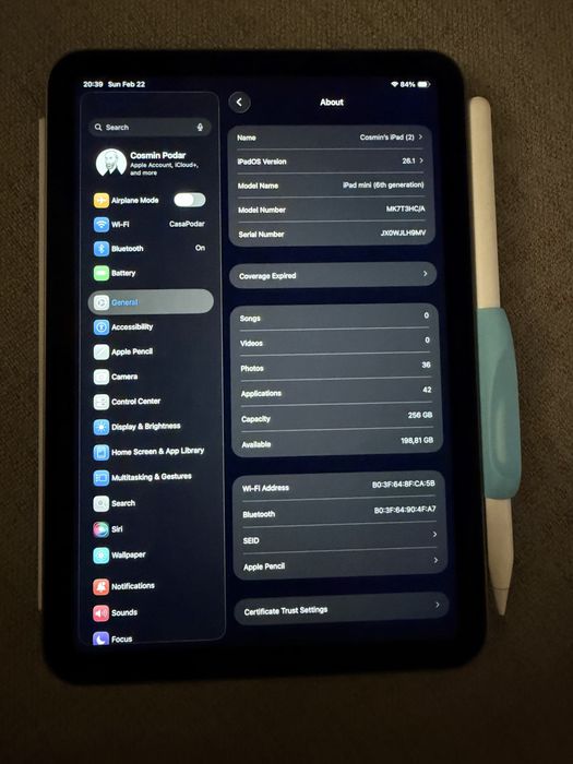 Vand combo iPad mini 6 wifi 256 gb cu apple pencil pro si husa