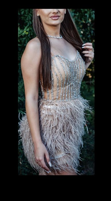 Rochie stil Nadare cu pene si pietre