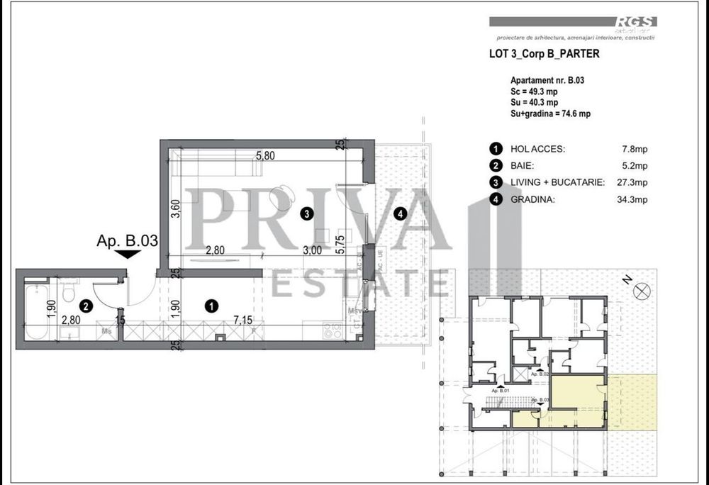 Apartament 1 camera + curte 35 mp + parcare inclusa