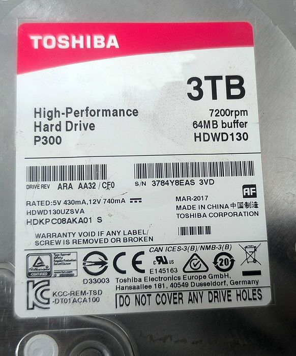 Hard Disk Intern Toshiba P300 3TB, 7200rpm, 64MB Buffer, Model