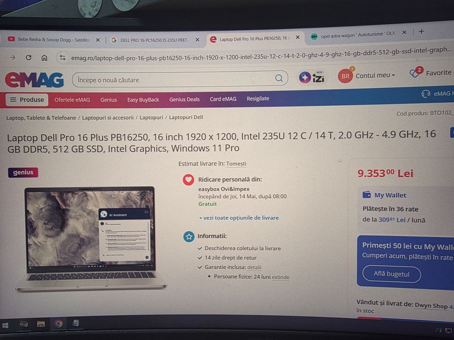 Laptop Dell Pro 16 nou.