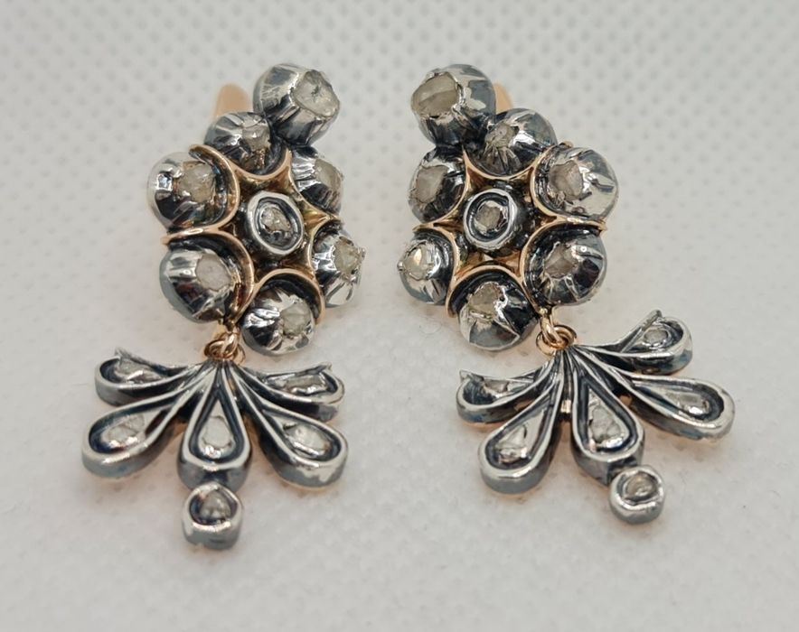 Cercei din aur roz 14k, argint, cioburi de diamante naturale