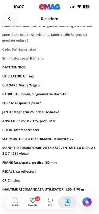 Bicicleta copii cu suspensie,26”