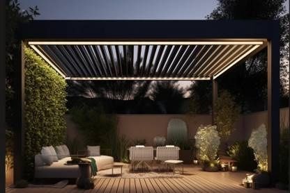 Биоклиматична пергола 3.5 x 5 m, с електрически покрив и автоматични UV щори