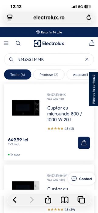 Cuptor cu microunde Electrolux EMZ421MMK, Grill, 800 W, negru – nou