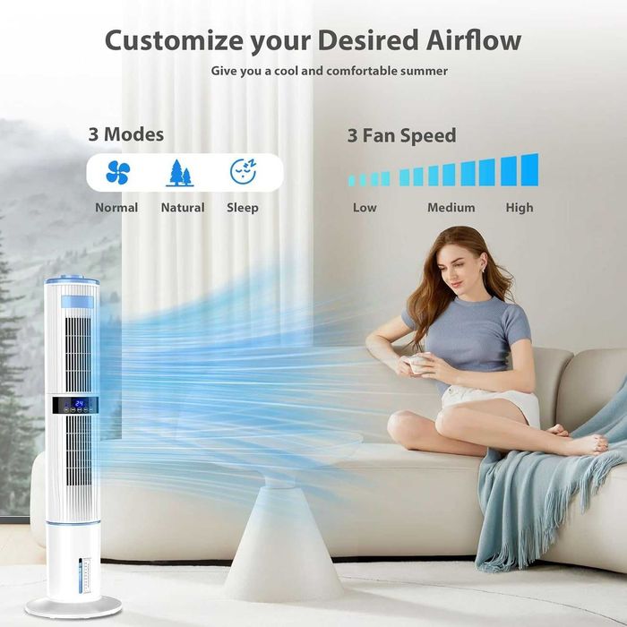 Aparat de răcire portabil Aptorlty 4 în 1 (ventilator / purificator / umidificator / cooler evaporativ), 65 w, flux de aer puternic