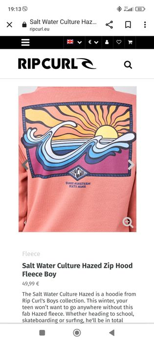 Ново горнище/суитшърт Rip Curl, 100 % органичен памук за ръст 165-170